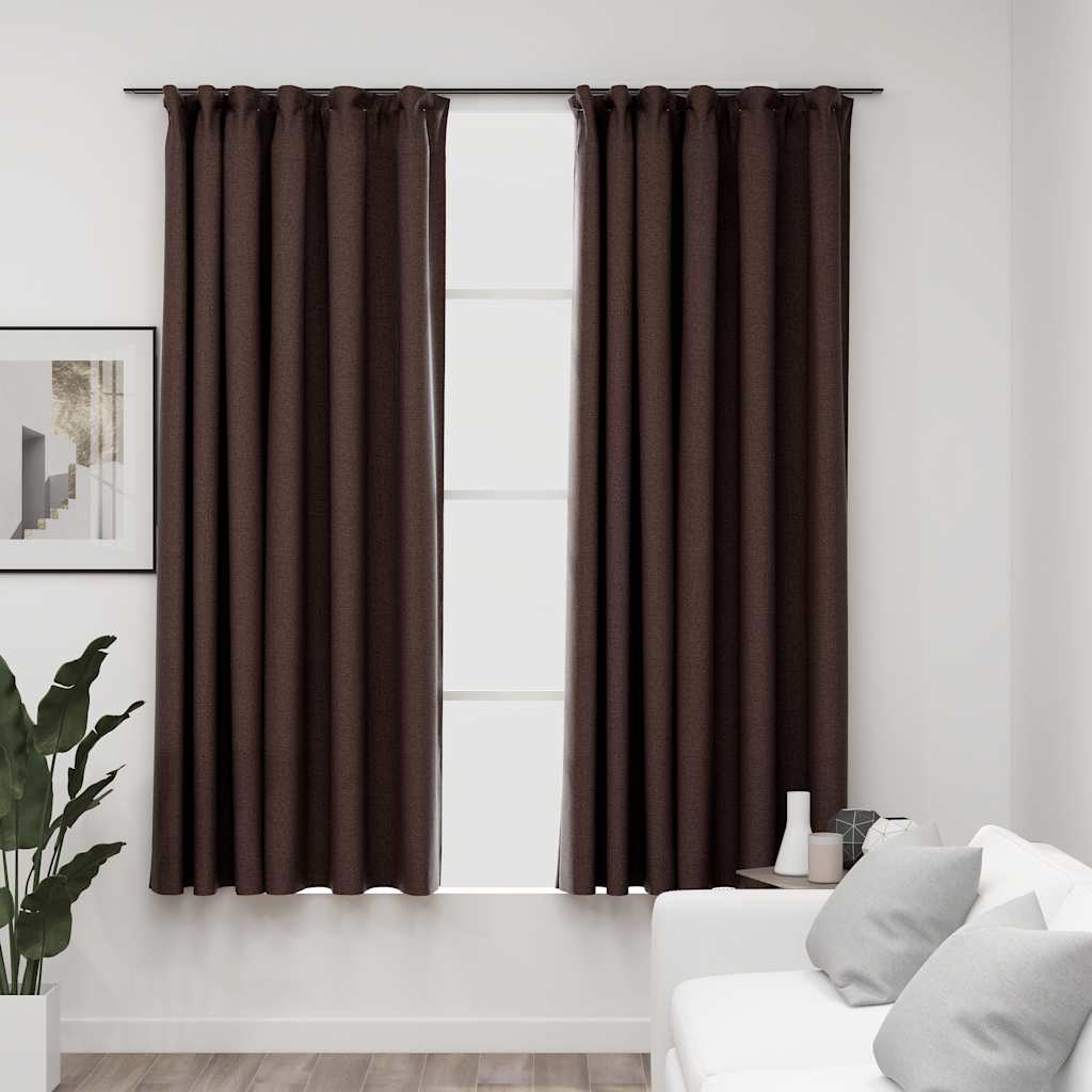 Gordijnen linnen-look verduisterend haken 2 st 140x175 cm taupe is nu te koop bij PeponiXL, paradijselijk wonen!
