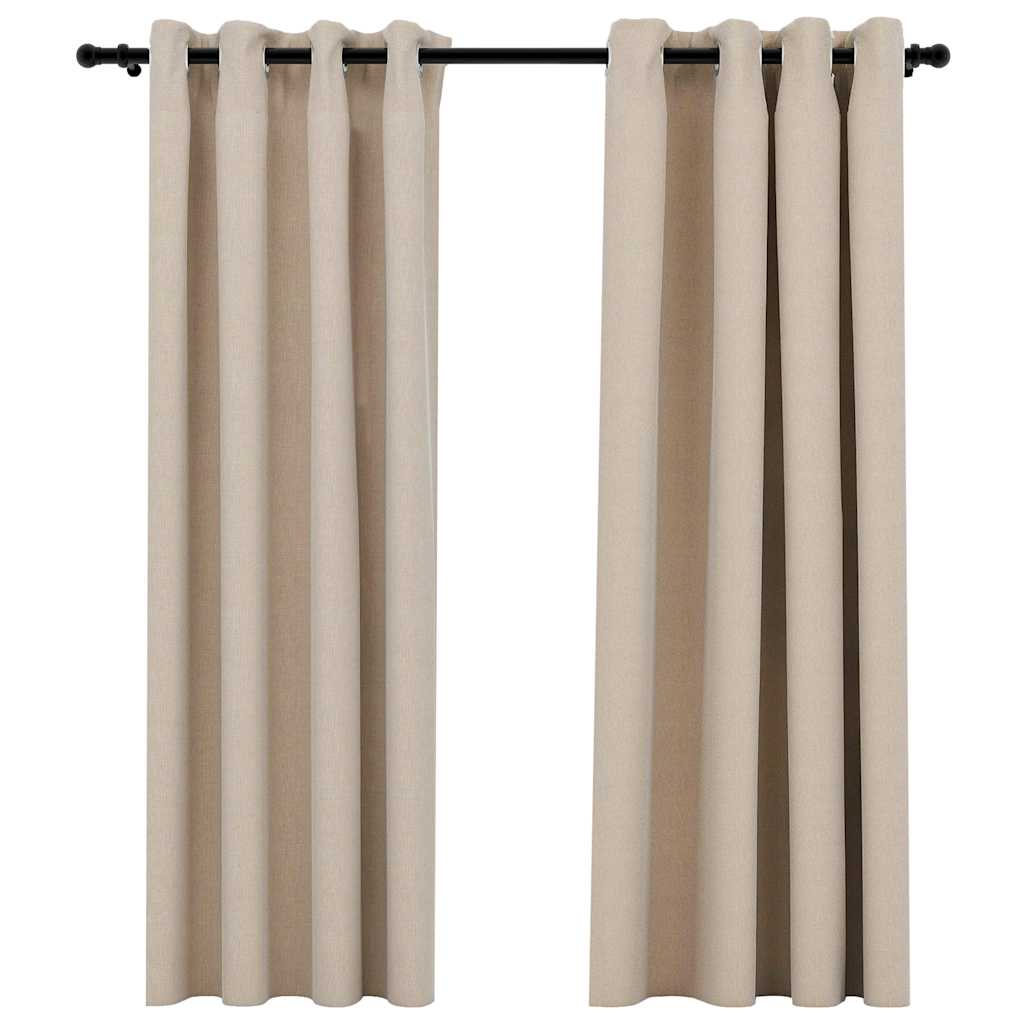 Gordijnen linnen-look verduisterend ogen 2 st 140x175 cm beige is nu te koop bij PeponiXL, paradijselijk wonen!
