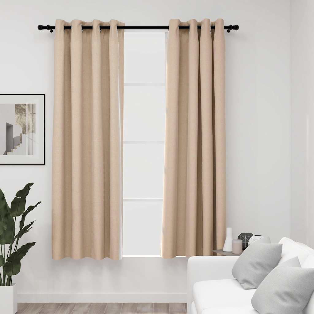 Gordijnen linnen-look verduisterend ogen 2 st 140x175 cm beige is nu te koop bij PeponiXL, paradijselijk wonen!