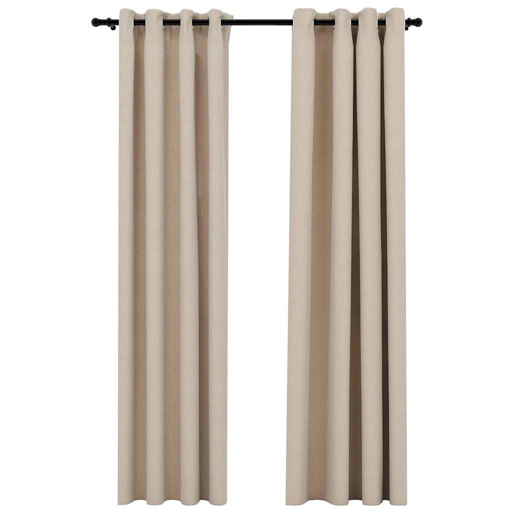 Gordijnen linnen-look verduisterend ogen 2 st 140x225 cm beige is nu te koop bij PeponiXL, paradijselijk wonen!