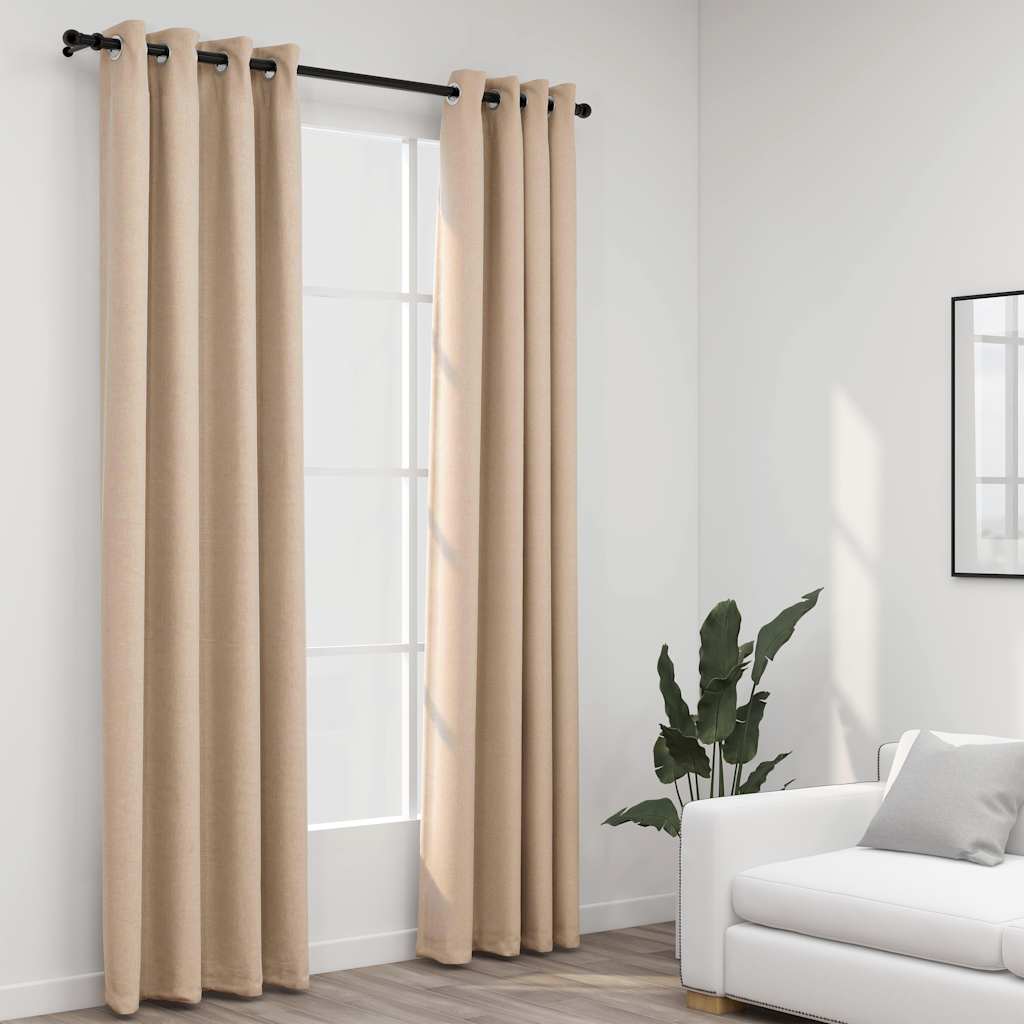 Gordijnen linnen-look verduisterend ogen 2 st 140x225 cm beige is nu te koop bij PeponiXL, paradijselijk wonen!