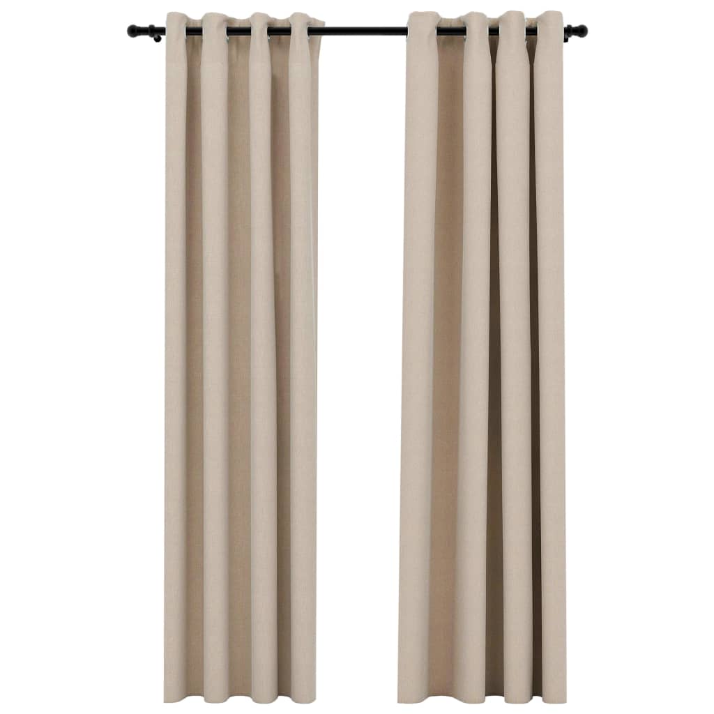 Gordijnen linnen-look verduisterend ogen 2 st 140x245 cm beige is nu te koop bij PeponiXL, paradijselijk wonen!