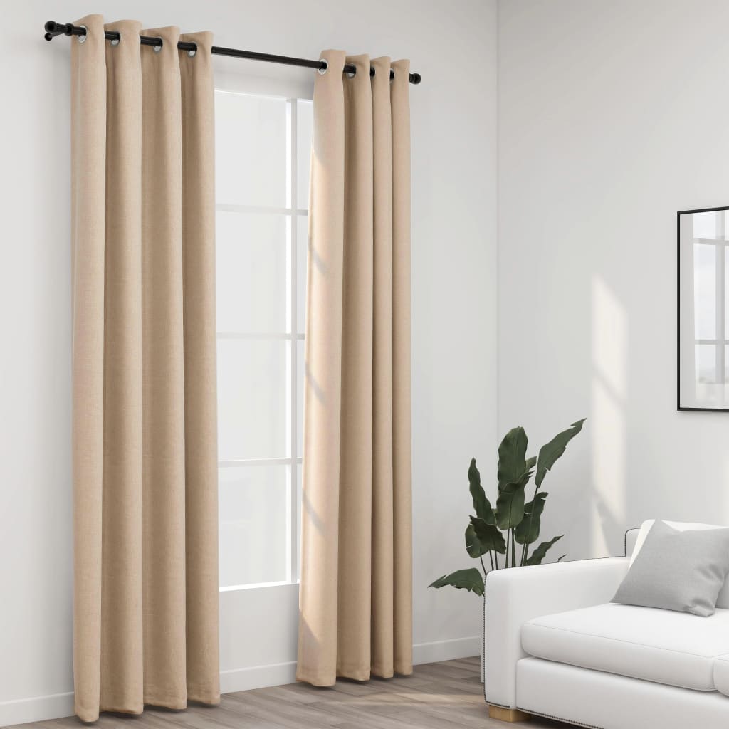 Gordijnen linnen-look verduisterend ogen 2 st 140x245 cm beige is nu te koop bij PeponiXL, paradijselijk wonen!