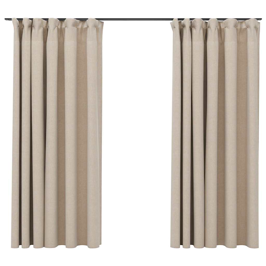 Gordijnen linnen-look verduisterend haken 2 st 140x175 cm beige is nu te koop bij PeponiXL, paradijselijk wonen!