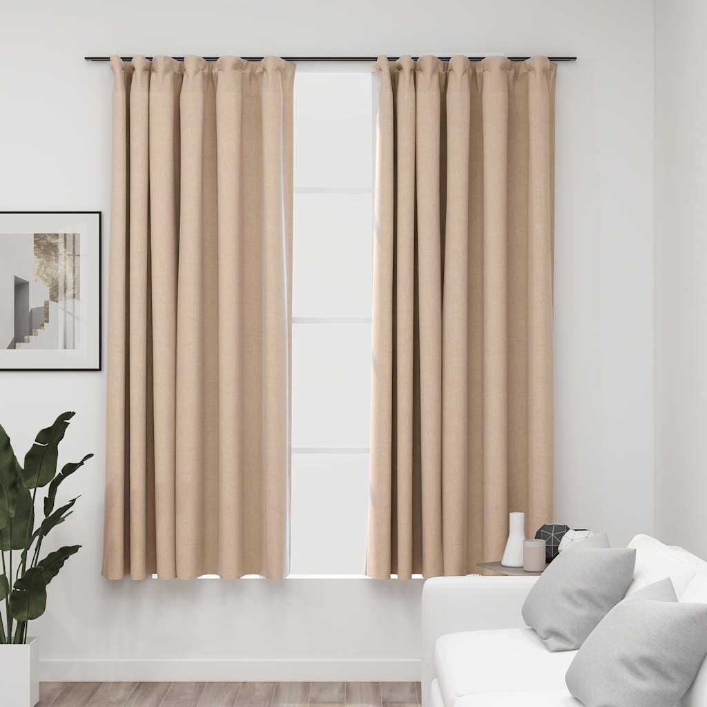 Gordijnen linnen-look verduisterend haken 2 st 140x175 cm beige is nu te koop bij PeponiXL, paradijselijk wonen!