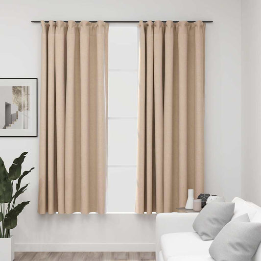 Gordijnen linnen-look verduisterend haken 2 st 140x175 cm beige is nu te koop bij PeponiXL, paradijselijk wonen!