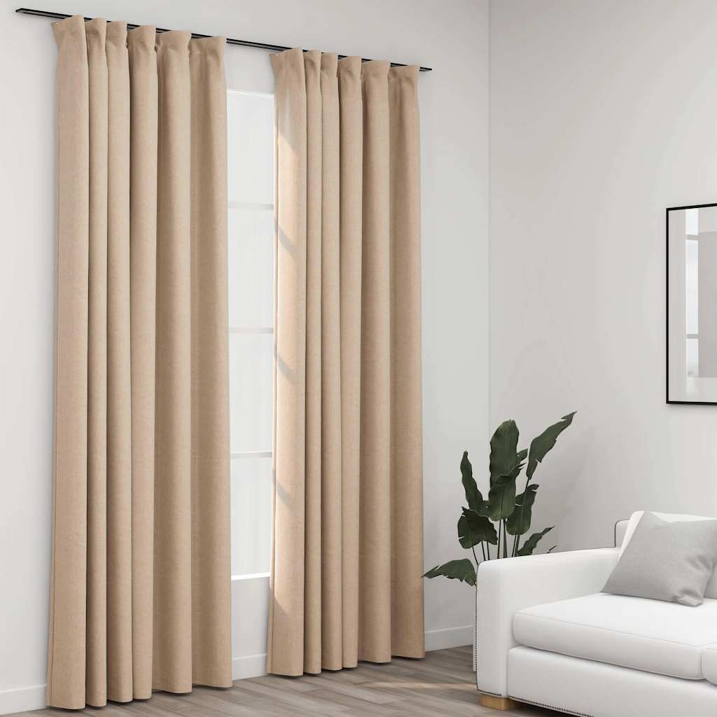 Gordijnen linnen-look verduisterend haken 2 st 140x245 cm beige is nu te koop bij PeponiXL, paradijselijk wonen!