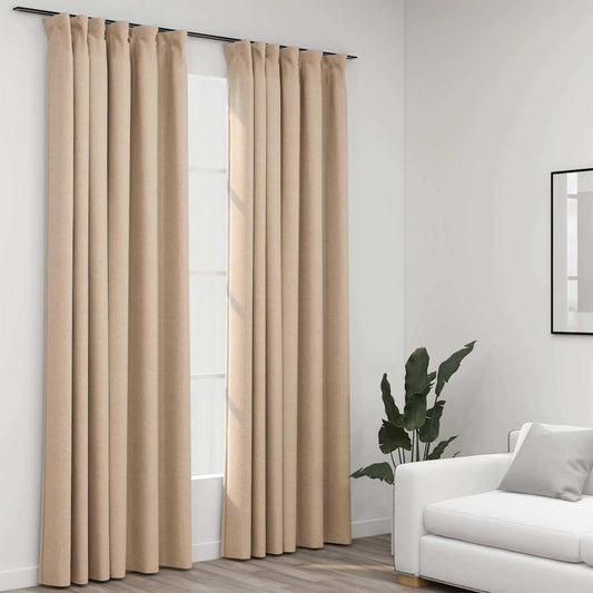 Gordijnen linnen-look verduisterend haken 2 st 140x245 cm beige is nu te koop bij PeponiXL, paradijselijk wonen!