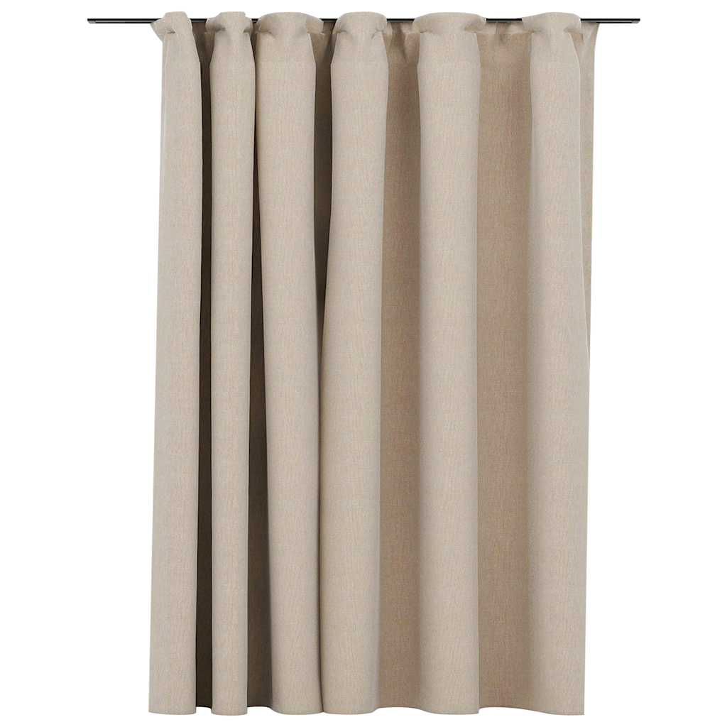 Gordijn linnen-look verduisterend met haken 290x245 cm beige is nu te koop bij PeponiXL, paradijselijk wonen!