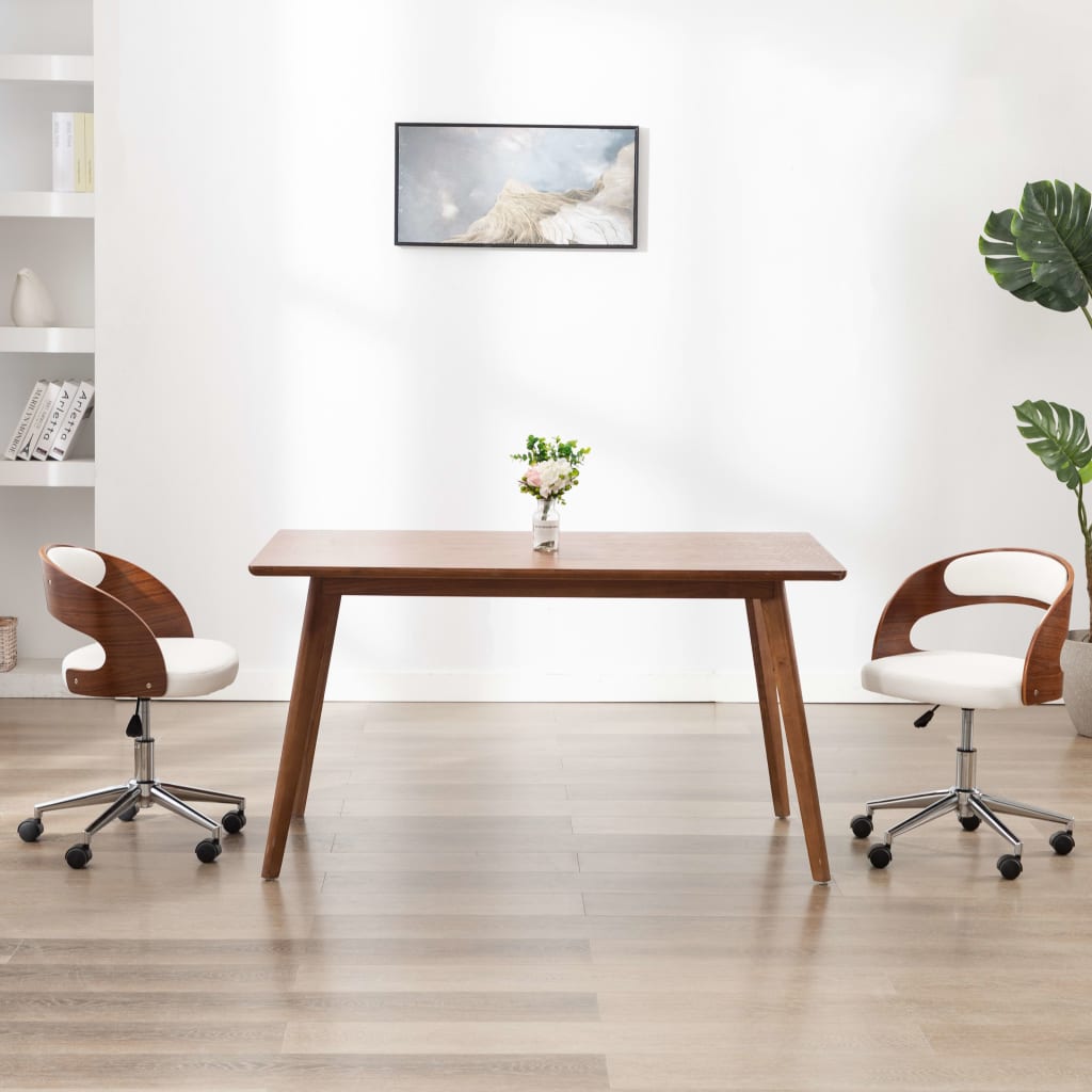 Kantoorstoel draaibaar gebogen hout en kunstleer wit is nu te koop bij PeponiXL, paradijselijk wonen!