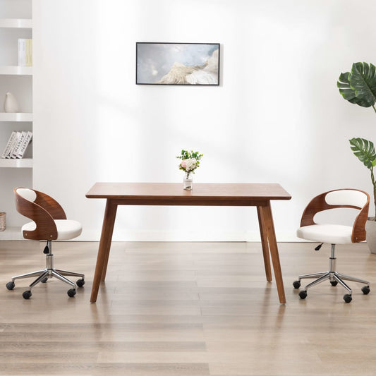 Kantoorstoel draaibaar gebogen hout en kunstleer wit is nu te koop bij PeponiXL, paradijselijk wonen!