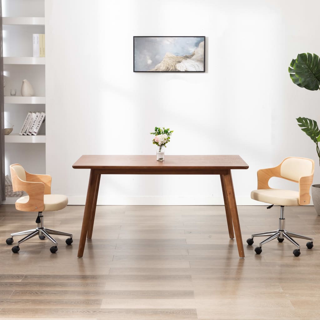 Kantoorstoel draaibaar gebogen hout en kunstleer crème is nu te koop bij PeponiXL, paradijselijk wonen!