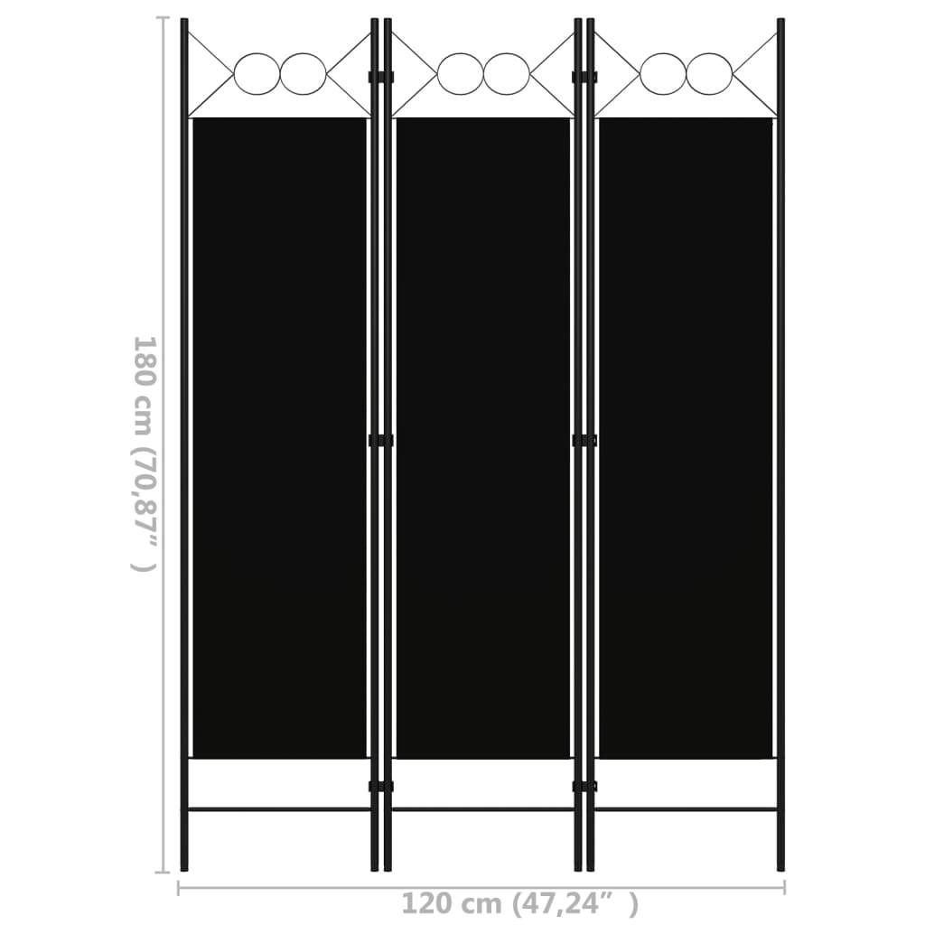 Kamerscherm met 3 panelen 120x180 cm zwart is nu te koop bij PeponiXL, paradijselijk wonen!