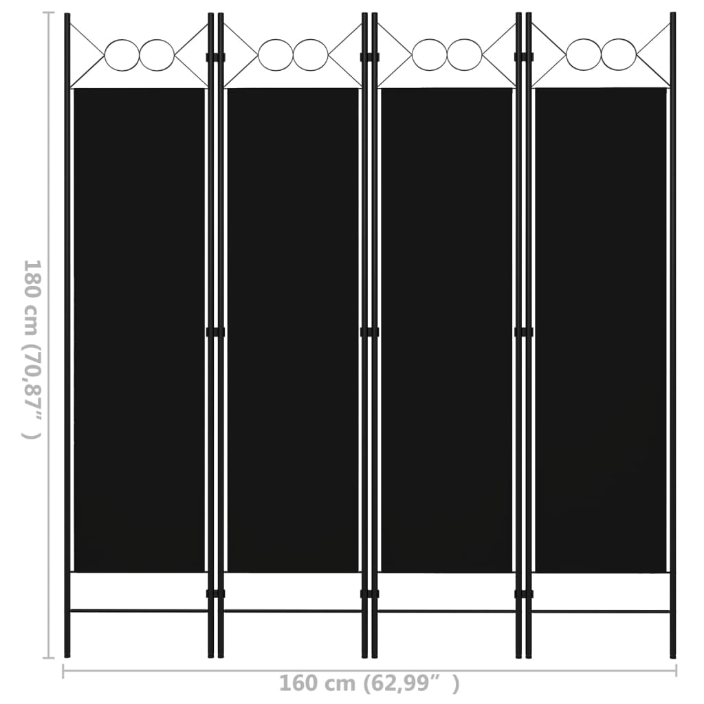 Kamerscherm met 4 panelen 160x180 cm zwart is nu te koop bij PeponiXL, paradijselijk wonen!