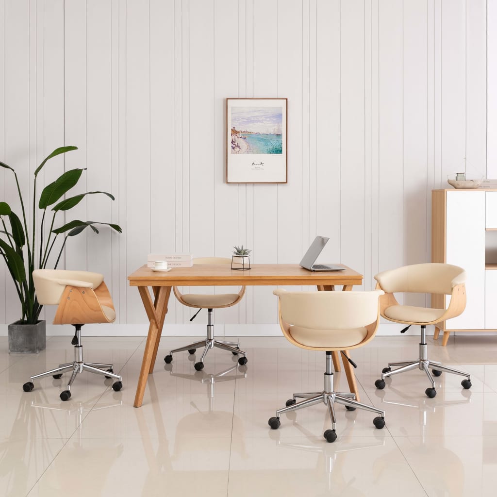 Eetkamerstoelen draaibaar 4 st kunstleer crèmekleurig is nu te koop bij PeponiXL, paradijselijk wonen!