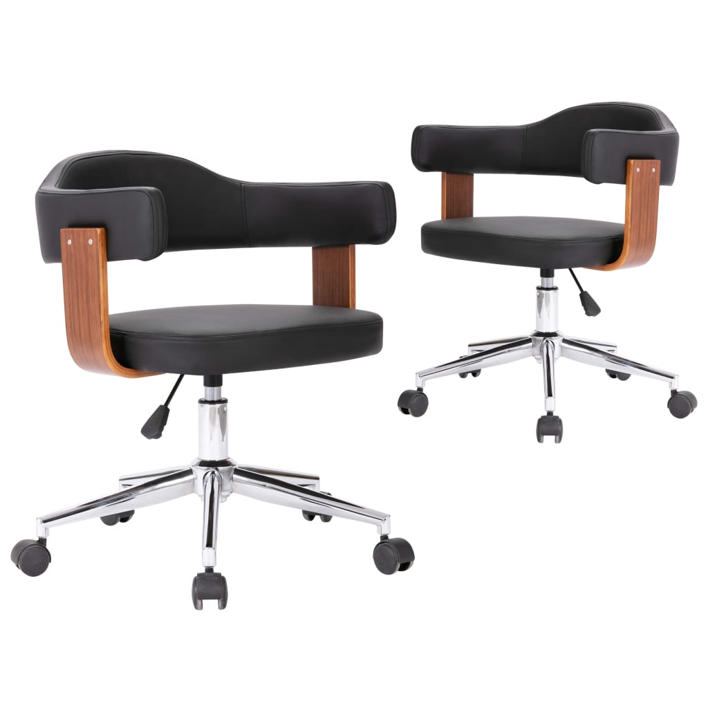 Eetkamerstoelen draaibaar 2 st gebogen hout en kunstleer zwart is nu te koop bij PeponiXL, paradijselijk wonen!