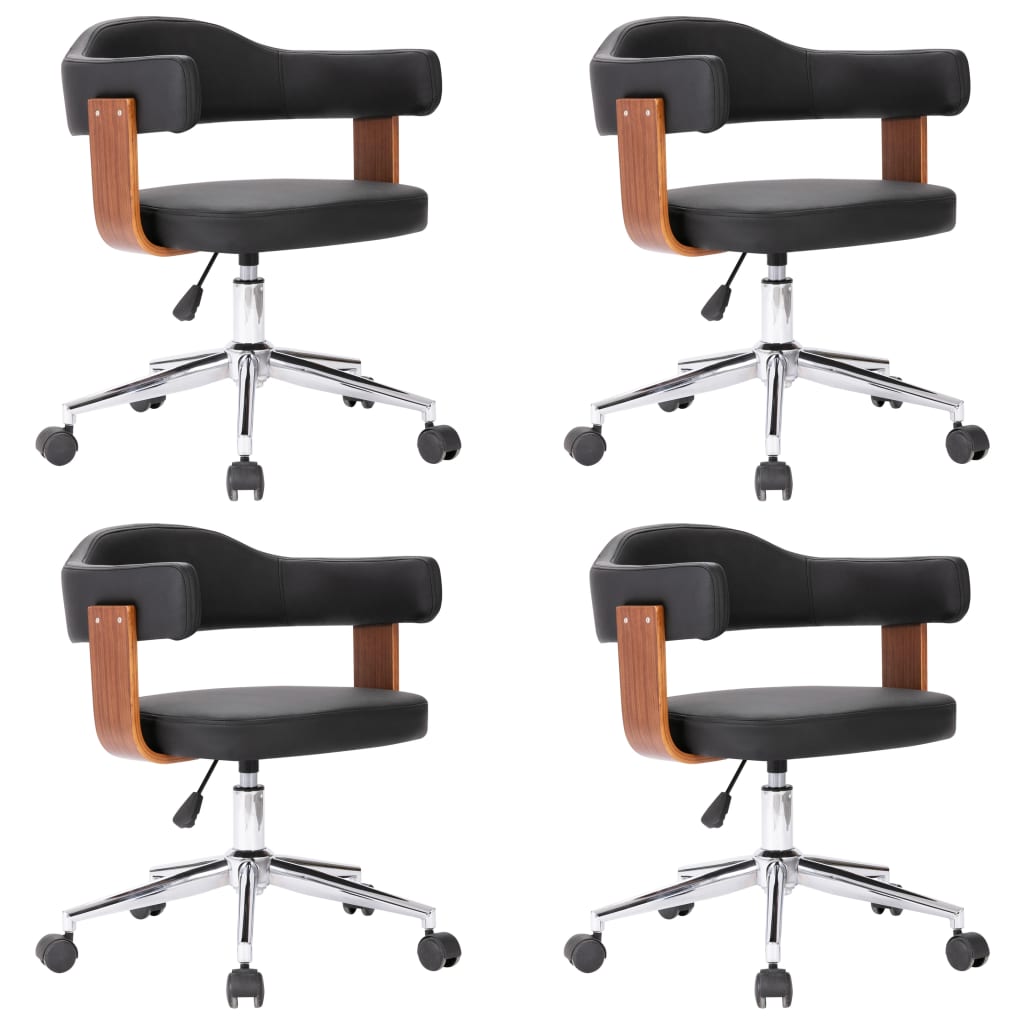 Eetkamerstoelen 4 st draaibaar gebogen hout en kunstleer zwart is nu te koop bij PeponiXL, paradijselijk wonen!