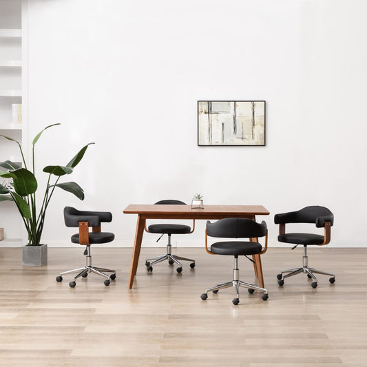 Eetkamerstoelen 4 st draaibaar gebogen hout en kunstleer zwart is nu te koop bij PeponiXL, paradijselijk wonen!