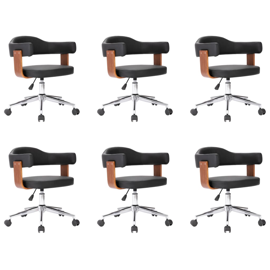 Eetkamerstoelen draaibaar 6 st gebogen hout en kunstleer zwart is nu te koop bij PeponiXL, paradijselijk wonen!