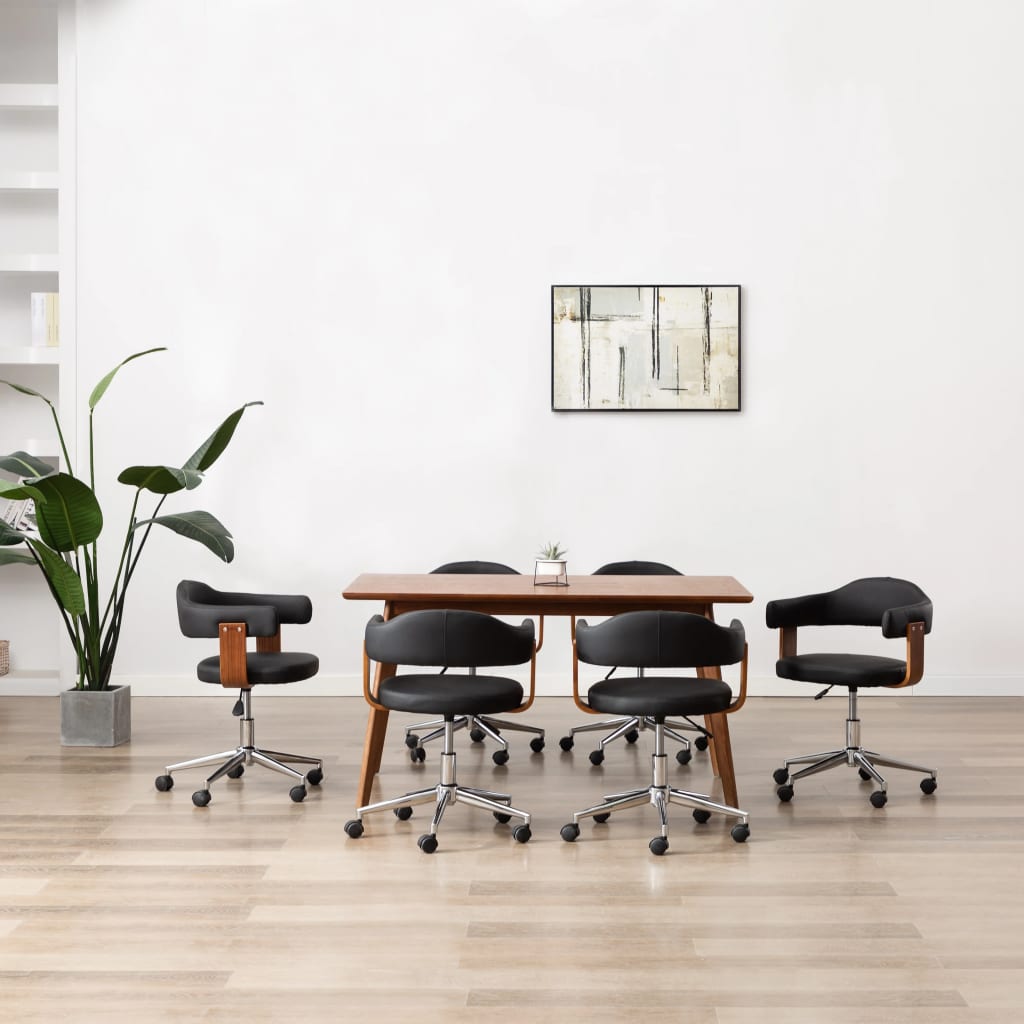 Eetkamerstoelen draaibaar 6 st gebogen hout en kunstleer zwart is nu te koop bij PeponiXL, paradijselijk wonen!