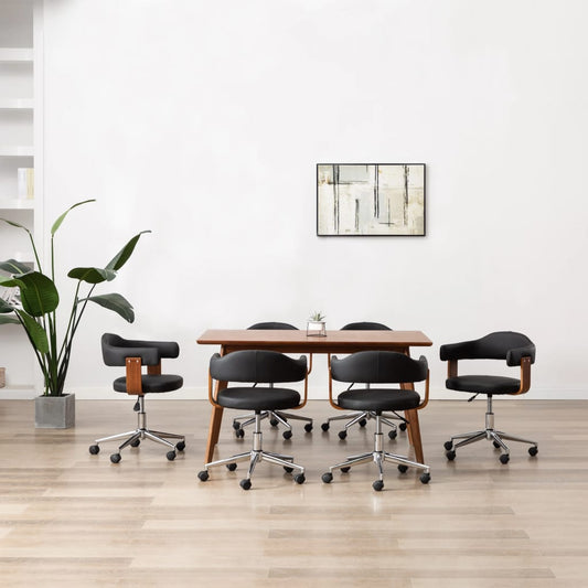 Eetkamerstoelen draaibaar 6 st gebogen hout en kunstleer zwart is nu te koop bij PeponiXL, paradijselijk wonen!