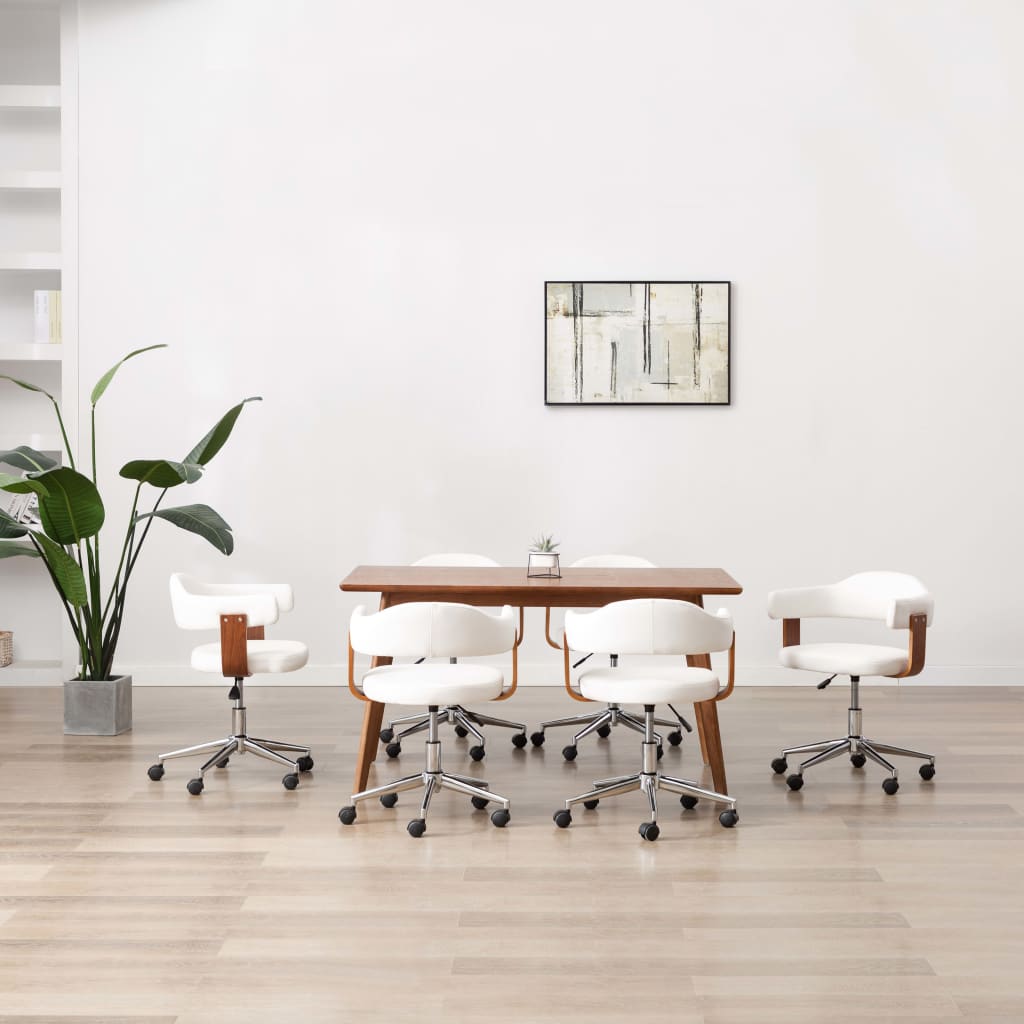 Eetkamerstoelen draaibaar 6 st gebogen hout en kunstleer wit is nu te koop bij PeponiXL, paradijselijk wonen!