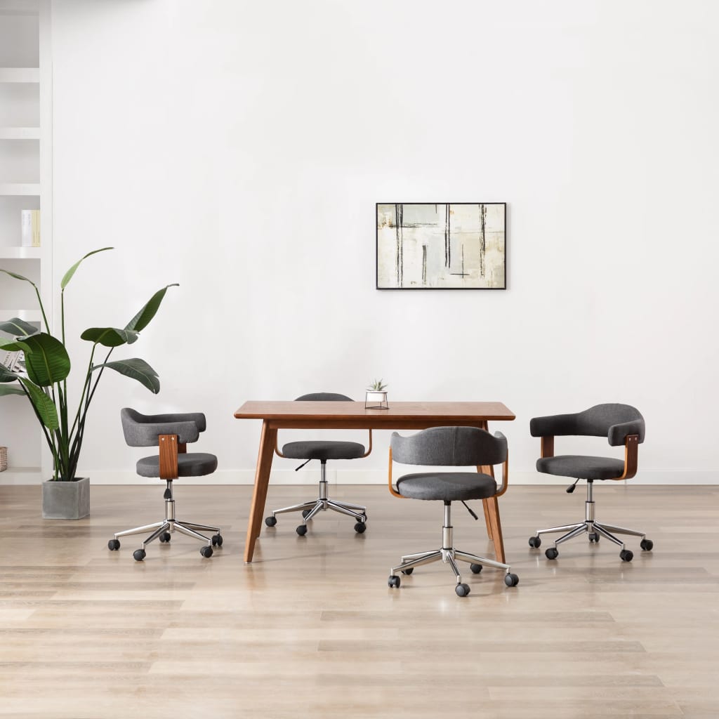 Eetkamerstoelen 4 st draaibaar gebogen hout en stof grijs is nu te koop bij PeponiXL, paradijselijk wonen!