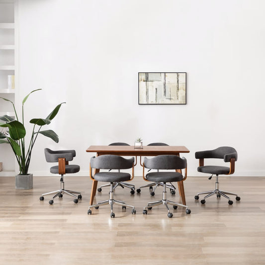 Eetkamerstoelen 6 st draaibaar gebogen hout en stof grijs is nu te koop bij PeponiXL, paradijselijk wonen!