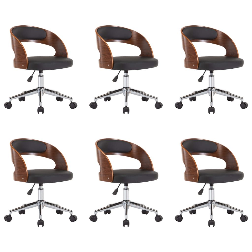 Eetkamerstoelen draaibaar 6 st gebogen hout en kunstleer zwart is nu te koop bij PeponiXL, paradijselijk wonen!