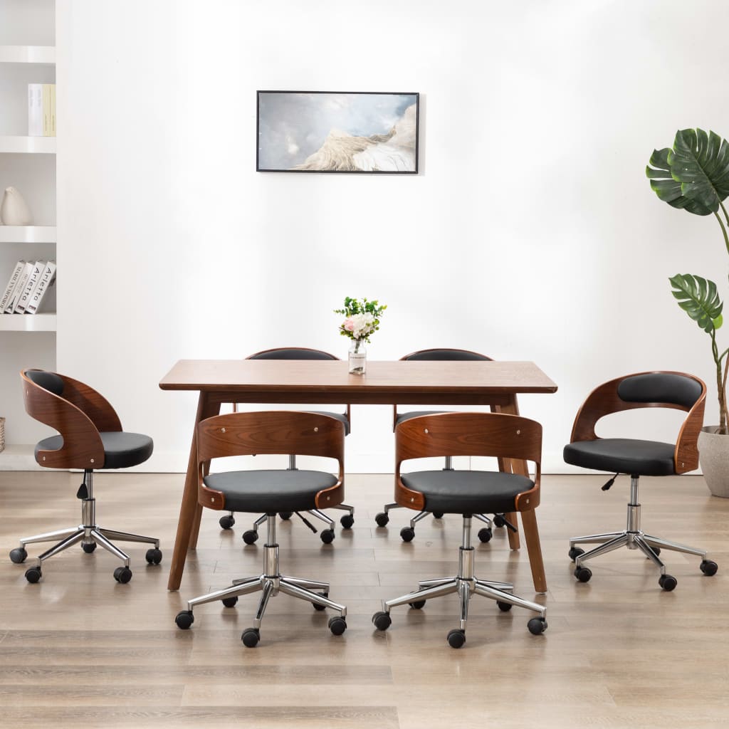 Eetkamerstoelen draaibaar 6 st gebogen hout en kunstleer zwart is nu te koop bij PeponiXL, paradijselijk wonen!