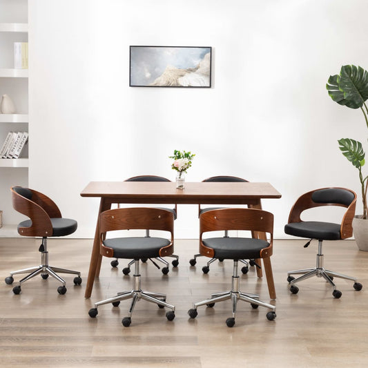Eetkamerstoelen draaibaar 6 st gebogen hout en kunstleer zwart is nu te koop bij PeponiXL, paradijselijk wonen!