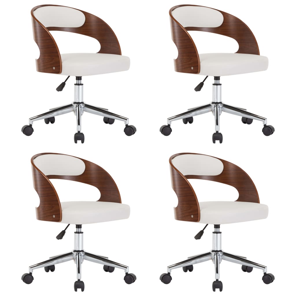 Eetkamerstoelen draaibaar 4 st gebogen hout en kunstleer wit is nu te koop bij PeponiXL, paradijselijk wonen!