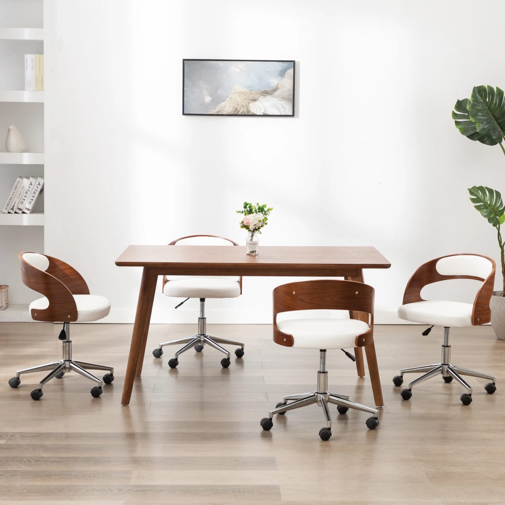 Eetkamerstoelen draaibaar 4 st gebogen hout en kunstleer wit is nu te koop bij PeponiXL, paradijselijk wonen!