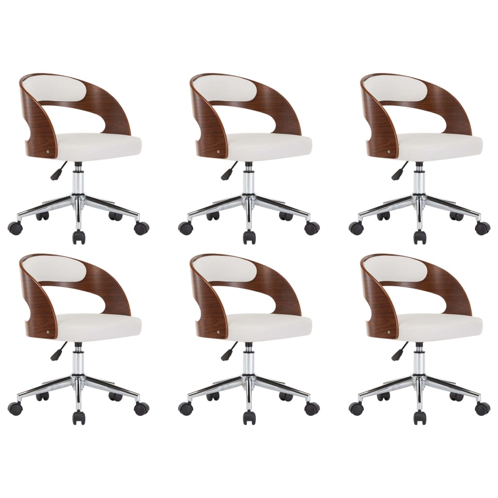 Eetkamerstoelen draaibaar 6 st gebogen hout en kunstleer wit is nu te koop bij PeponiXL, paradijselijk wonen!