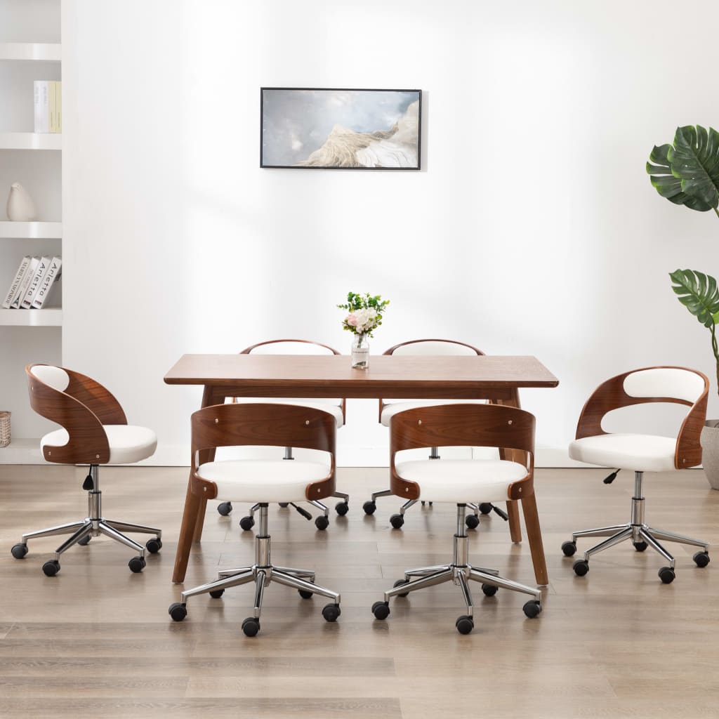 Eetkamerstoelen draaibaar 6 st gebogen hout en kunstleer wit is nu te koop bij PeponiXL, paradijselijk wonen!