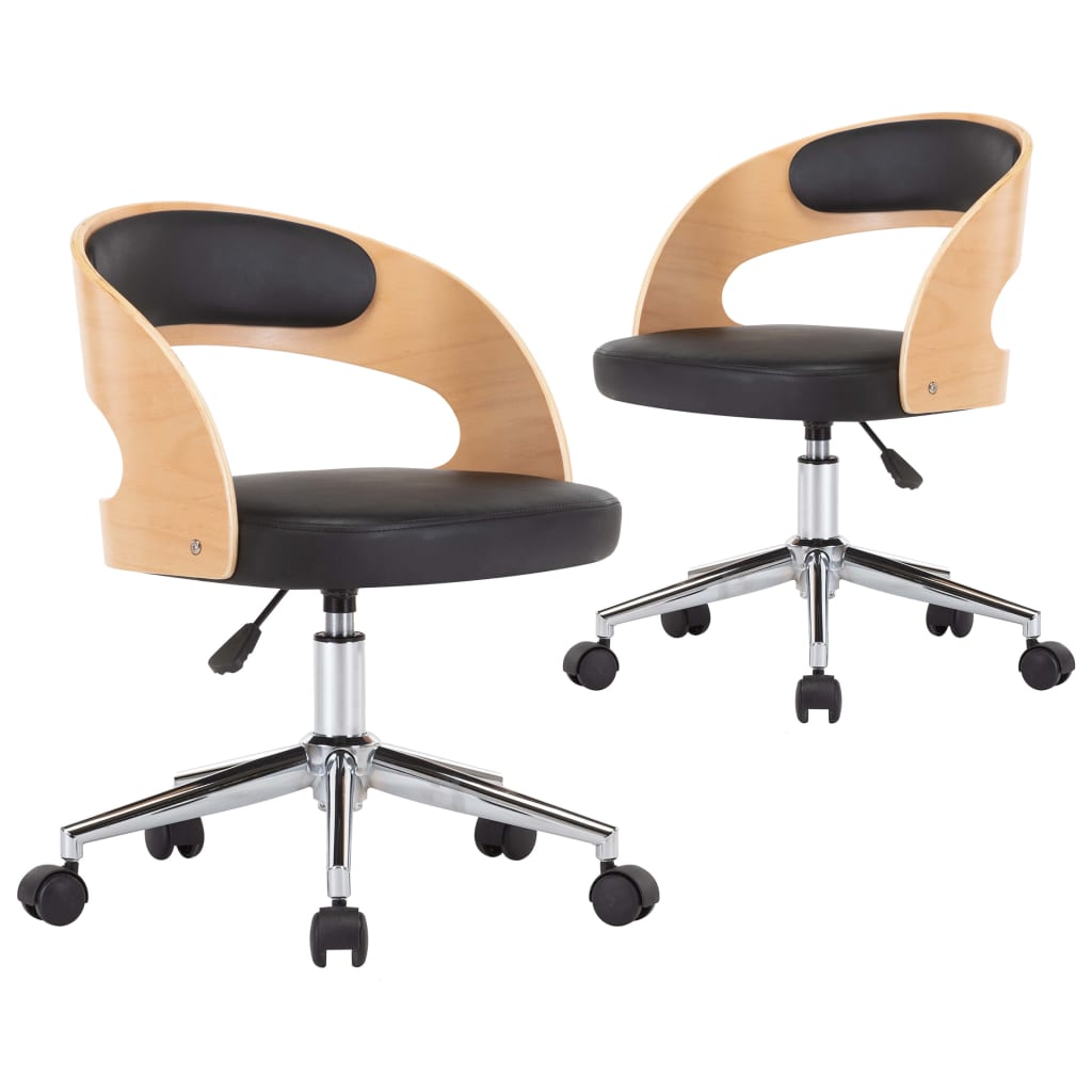 Eetkamerstoelen draaibaar 2 st gebogen hout en kunstleer zwart is nu te koop bij PeponiXL, paradijselijk wonen!