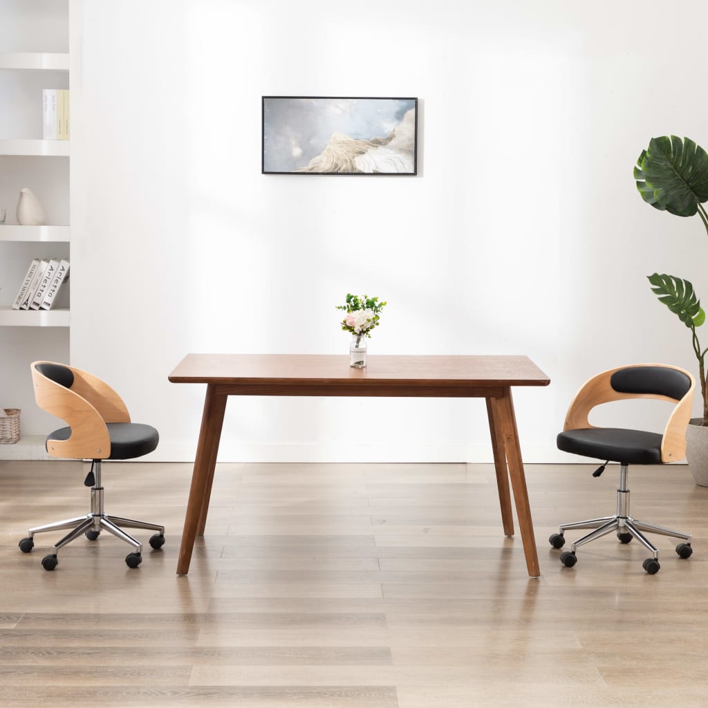 Eetkamerstoelen draaibaar 2 st gebogen hout en kunstleer zwart is nu te koop bij PeponiXL, paradijselijk wonen!