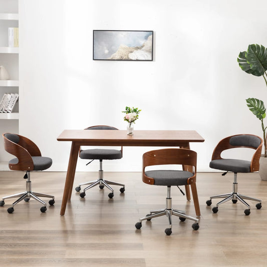Eetkamerstoelen 4 st draaibaar gebogen hout en stof grijs is nu te koop bij PeponiXL, paradijselijk wonen!