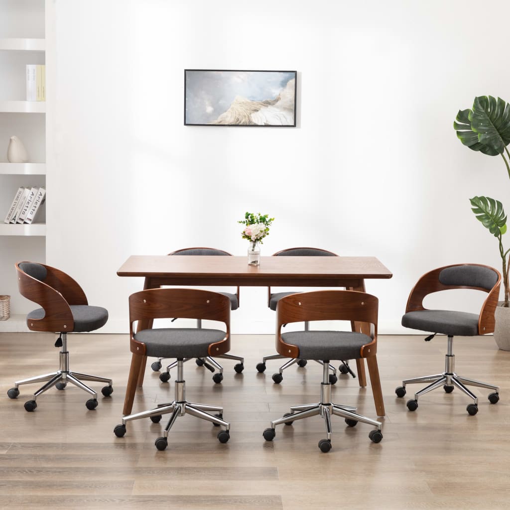 Eetkamerstoelen 6 st draaibaar gebogen hout en stof grijs is nu te koop bij PeponiXL, paradijselijk wonen!