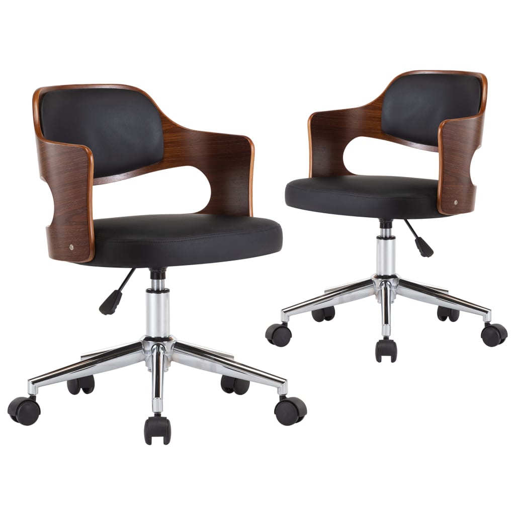 Eetkamerstoelen draaibaar 2 st gebogen hout en kunstleer zwart is nu te koop bij PeponiXL, paradijselijk wonen!