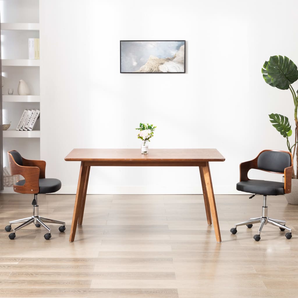 Eetkamerstoelen draaibaar 2 st gebogen hout en kunstleer zwart is nu te koop bij PeponiXL, paradijselijk wonen!