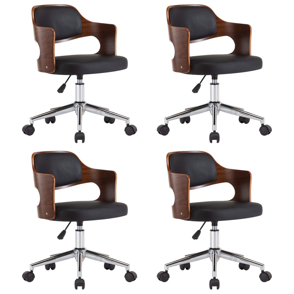 Eetkamerstoelen 4 st draaibaar gebogen hout en kunstleer zwart is nu te koop bij PeponiXL, paradijselijk wonen!