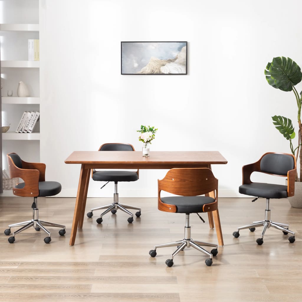 Eetkamerstoelen 4 st draaibaar gebogen hout en kunstleer zwart is nu te koop bij PeponiXL, paradijselijk wonen!