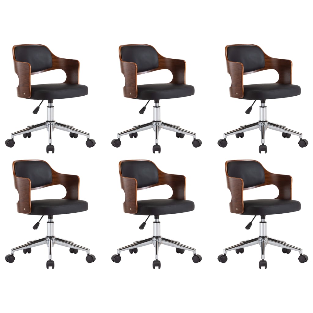 Eetkamerstoelen draaibaar 6 st gebogen hout en kunstleer zwart is nu te koop bij PeponiXL, paradijselijk wonen!
