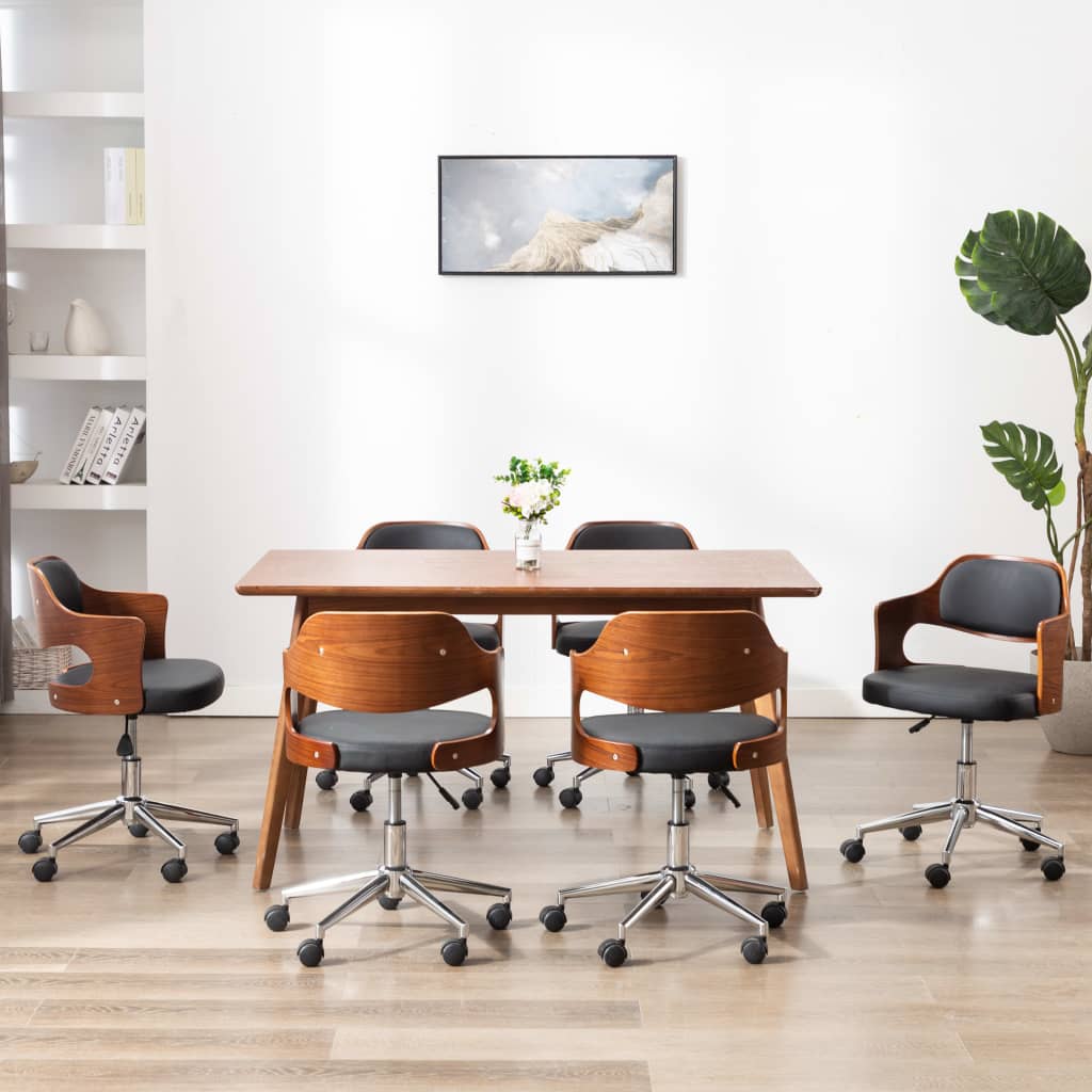 Eetkamerstoelen draaibaar 6 st gebogen hout en kunstleer zwart is nu te koop bij PeponiXL, paradijselijk wonen!