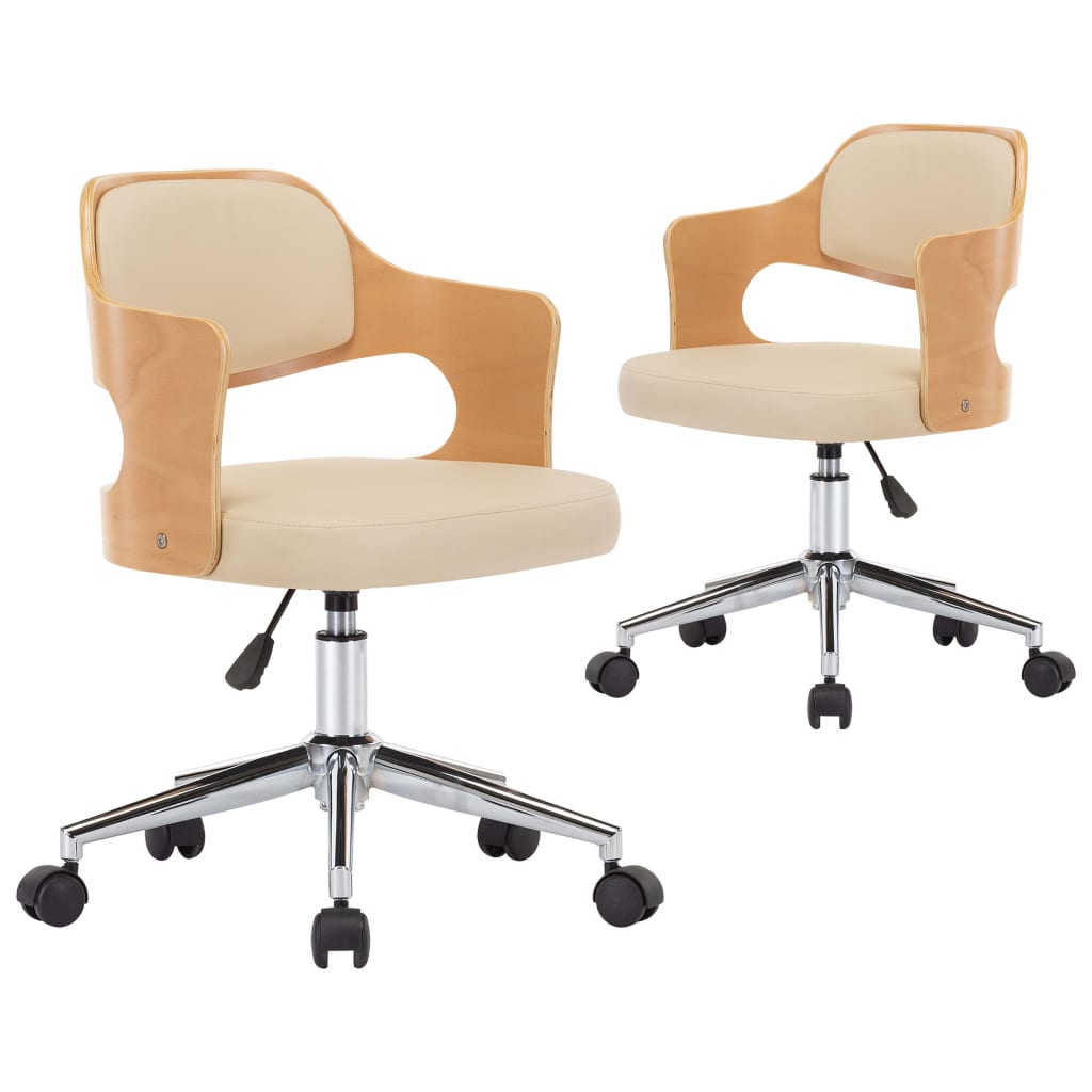 Eetkamerstoelen draaibaar 2 st gebogen hout en kunstleer crème is nu te koop bij PeponiXL, paradijselijk wonen!