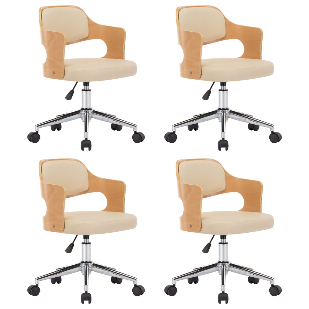 Eetkamerstoelen draaibaar 4 st gebogen hout en kunstleer crème is nu te koop bij PeponiXL, paradijselijk wonen!