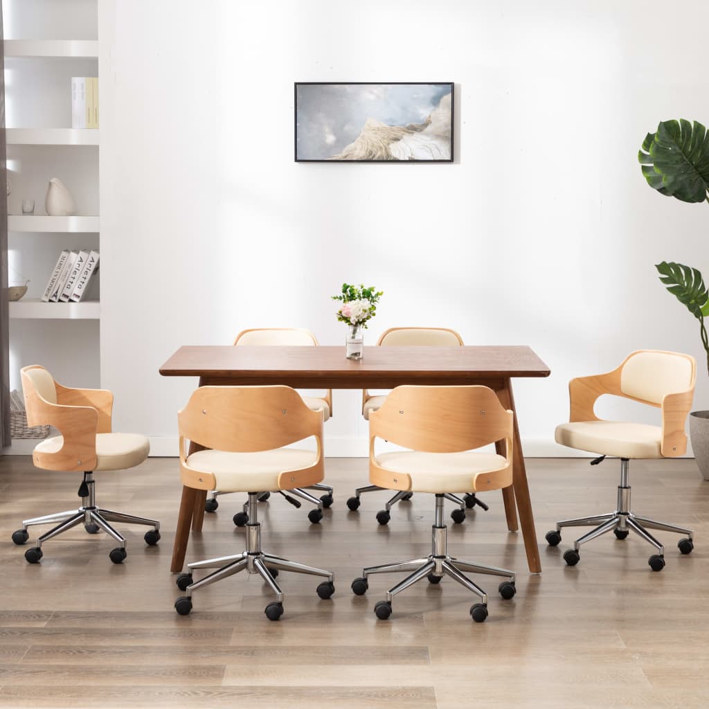 Eetkamerstoelen draaibaar 4 st gebogen hout en kunstleer crème is nu te koop bij PeponiXL, paradijselijk wonen!