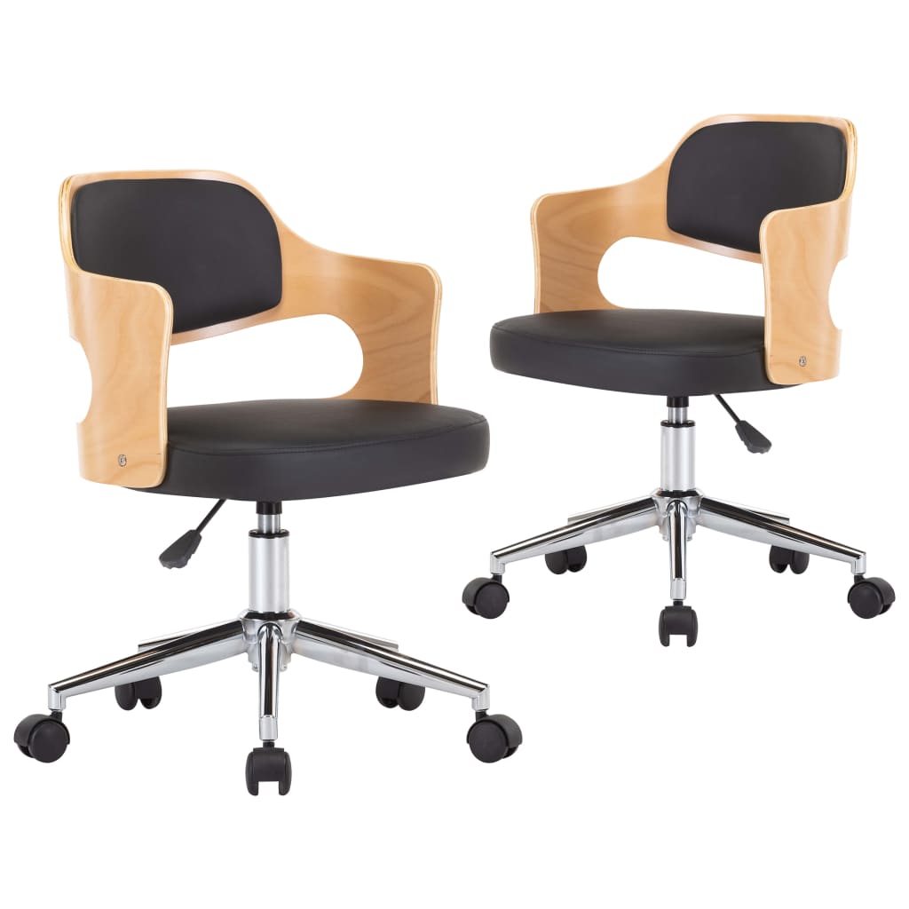 Eetkamerstoelen draaibaar 2 st gebogen hout en kunstleer zwart is nu te koop bij PeponiXL, paradijselijk wonen!