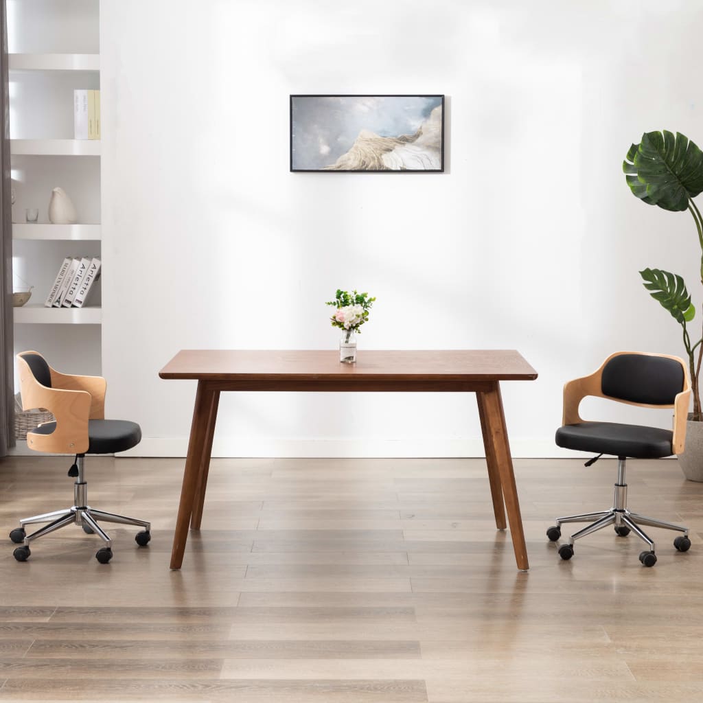 Eetkamerstoelen draaibaar 2 st gebogen hout en kunstleer zwart is nu te koop bij PeponiXL, paradijselijk wonen!